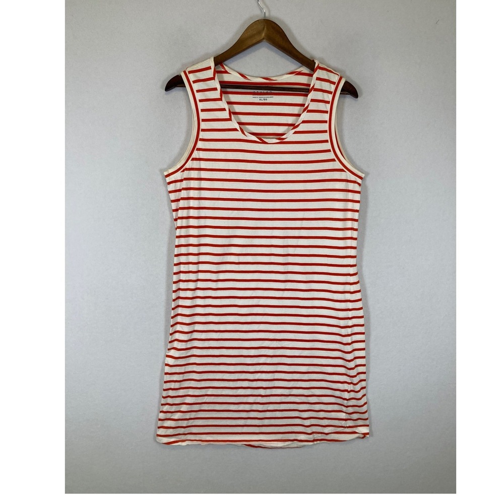 Nautical Simply Styled Women XL Orange White Striped Cotton Slvless Tank Dress